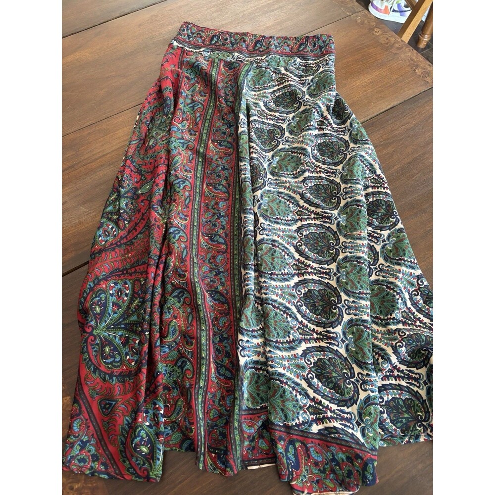 Boho Silky Maxi Skirt Scarf Print Elastic Waist Size Large Flowy